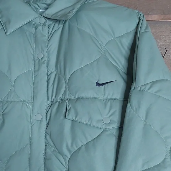Nike Sportswear Essentials Quilted Trench Coat Jacket Olive Green Womens XL - Picture 2 of 5